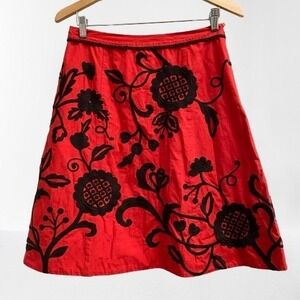 Lithe Anthropologie Embroidered Skirt Red Size 4